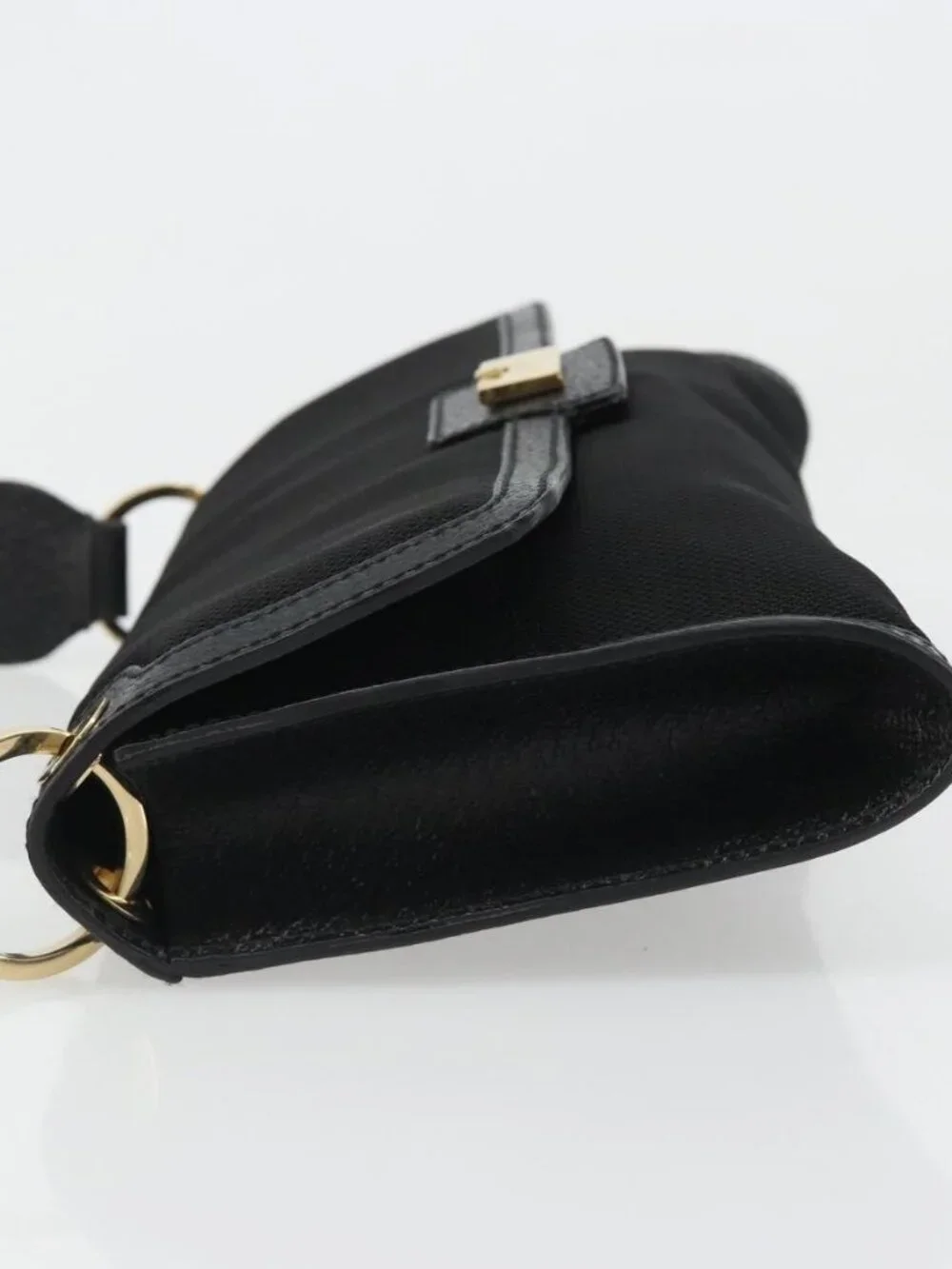 Salvatore Ferragamo Shoulder Bag Canvas Black Gold Auth BA13524V